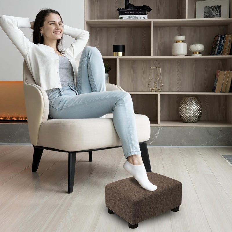 CAROLMADE  pouf صغير مع أرجل تحت المكتب لراحة القدمين لغرفة المعيشة وغرفة النوم والمكتب، لون كتان بني - Image 4